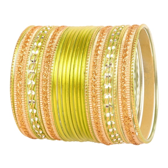 Sunsoul By Touchstone "Colorful 2 Dozen Bangle Collection" Indian Bollywood Pastel Parrot Green Golden Glaze Designer Jewelry Special Large Size Bangle Bracelets Set Of 24 In Gold Tone For Women.