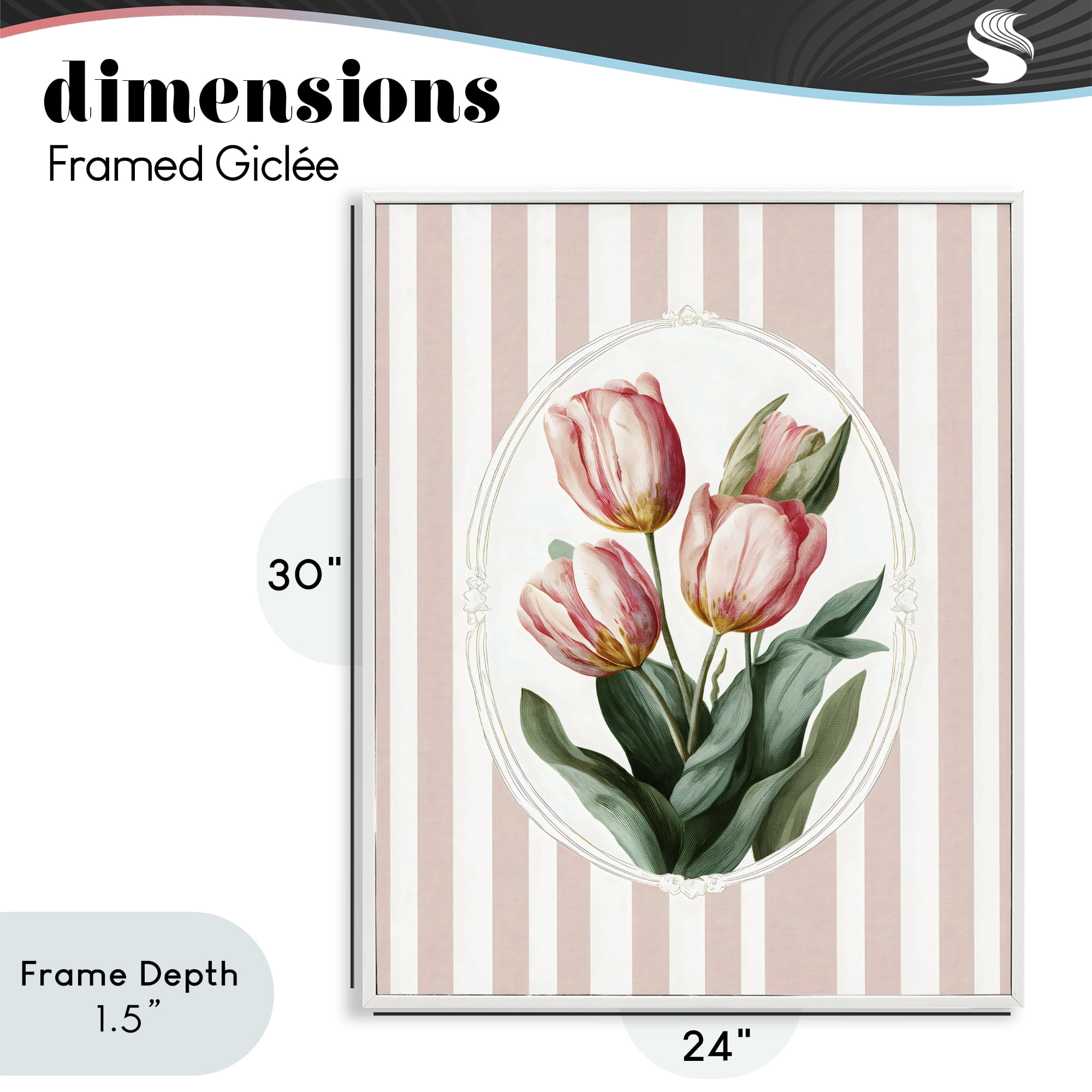 Stupell Industries Vintage Tulips on Stripes White Framed Giclee Art, design by Ink Drop Loft