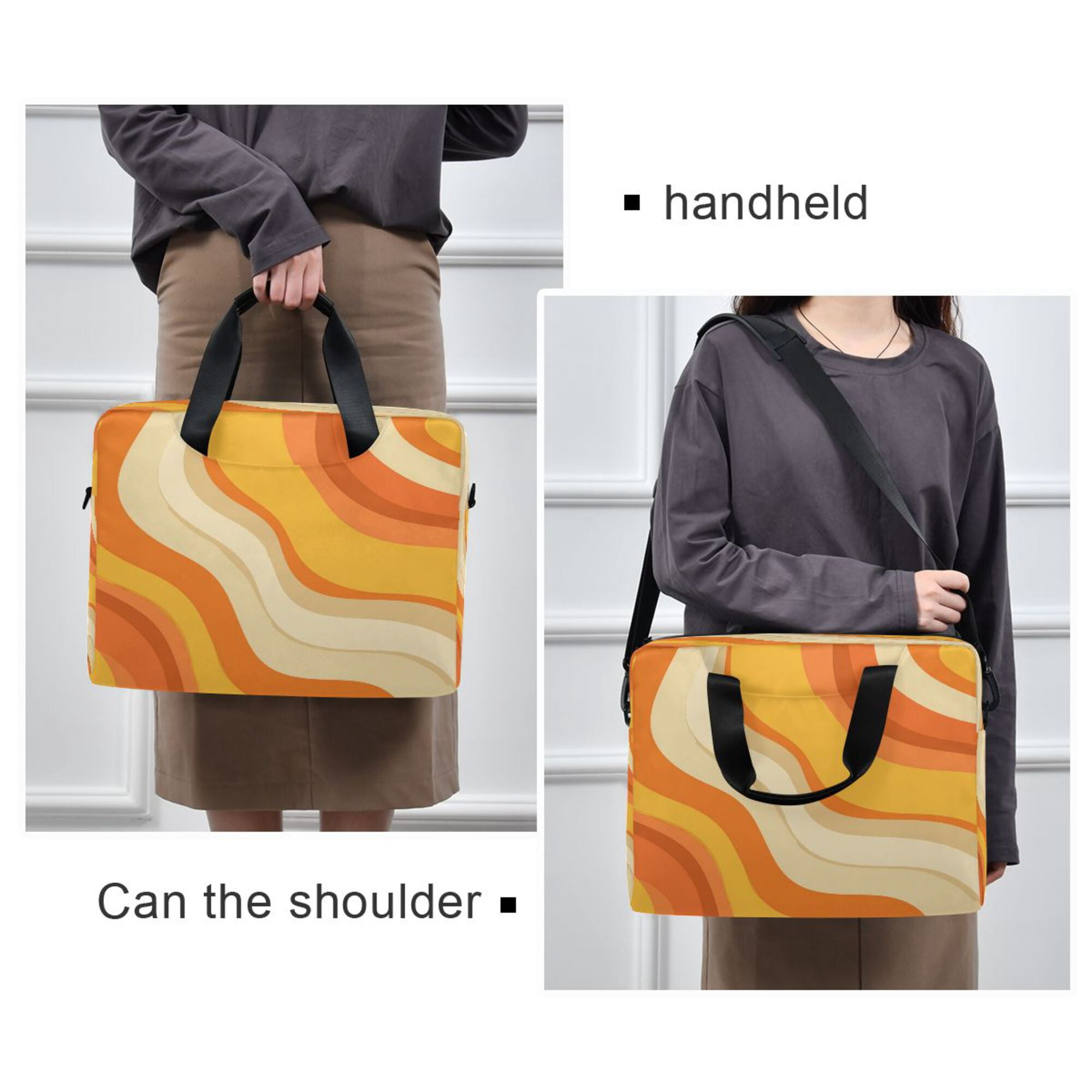 16" Laptop Briefcase, Detachable Anti-Slip Shoulder Strap, Multi-Compartment Work Travel Bag Orange Color Clash Pattern