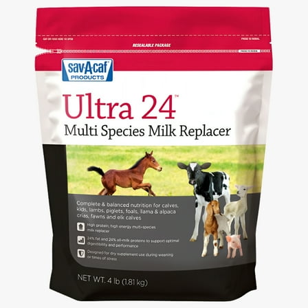 Sav-A-Caf 4 LB Grade A Ultra 24 Multi Species Milk Replacer Feed To Ca, Each