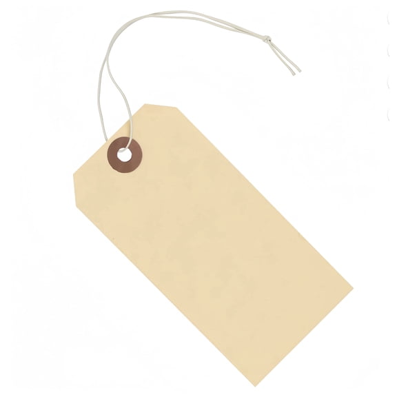 100-Pack Manila Blank Tags (4.8"x2.4") - Reinforced Eyelet Labels with Elastic Loops for Clothing, Wine Bottles & General Labeling
