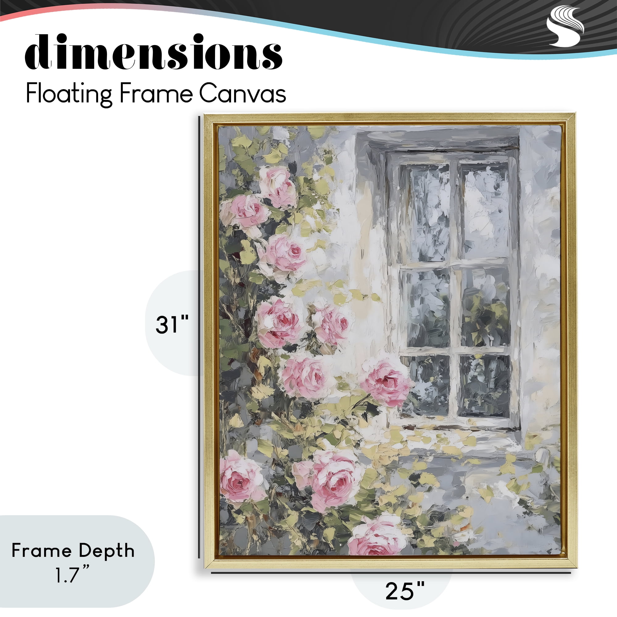 Stupell Industries View Of Roses Cottage Window Gold Framed Floater Canvas Wall Art, design by LSR Design Studio