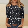 thumbnail image 2 of USOCUTE Womens Tops 3/4 Sleeve Crew Neck Cotton Tees Floral Print Summer T Shirts 2024 Three Quarter Length Shirts Black L, 2 of 5