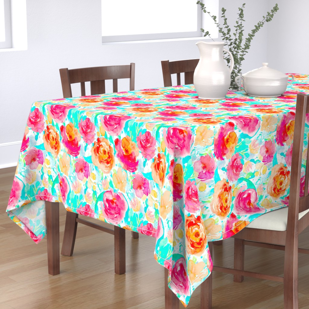 Vintage Bright Colored Flower Tablecloth