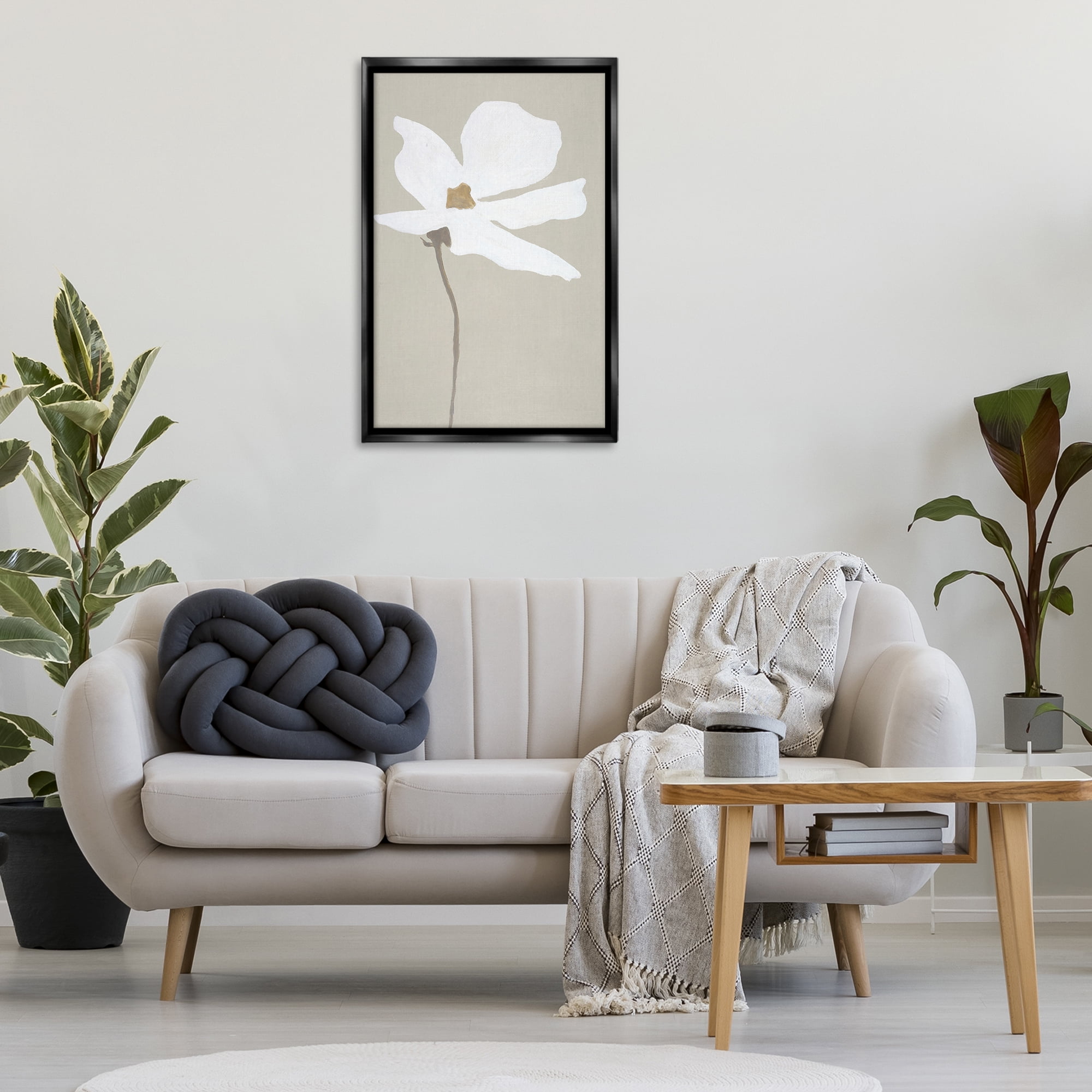 Stupell Industries White Flower Sprout Botanical & Floral Painting Black Floater Framed Art Print Wall Art, 21 x 31
