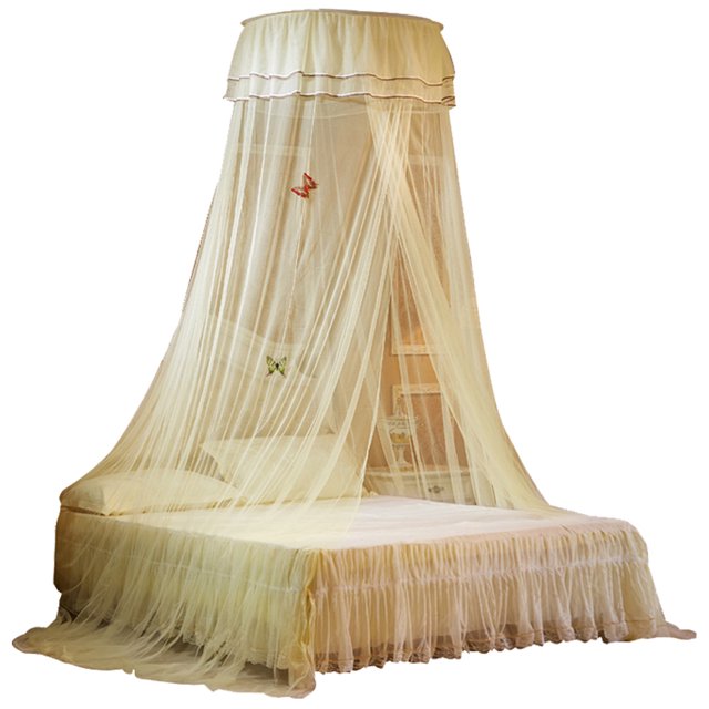 Dôme Universel Entrée Simple Filet Fin Rideau en Dentelle Style Princesse Décoration de Chambre Installation Facile Beige