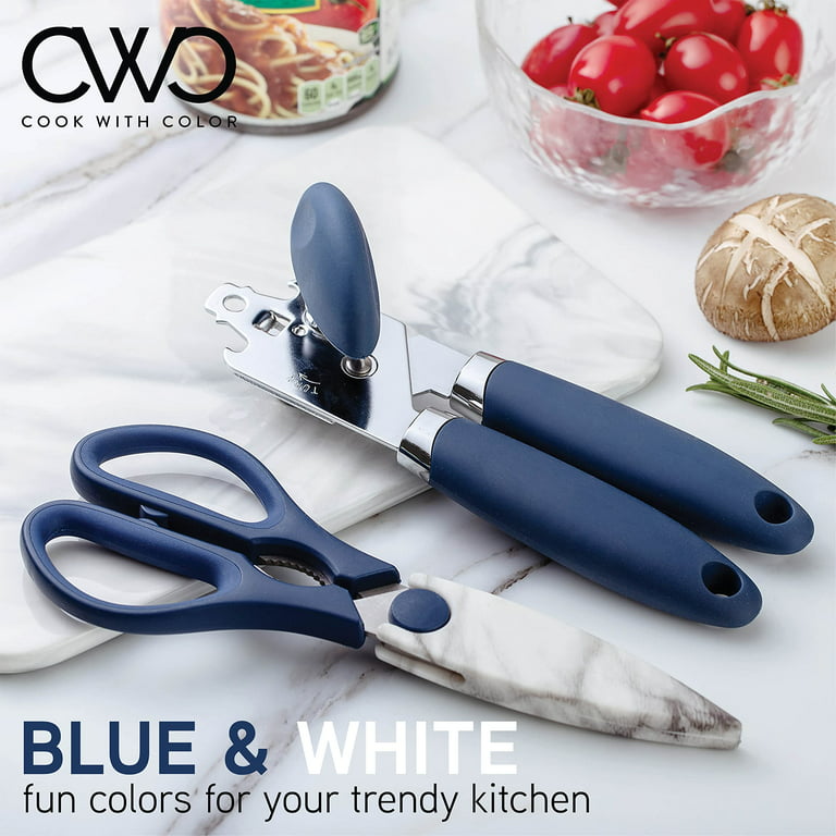 Cook with Color Kitchen Stainless Steel Scissors and Can Opener Set, Blue