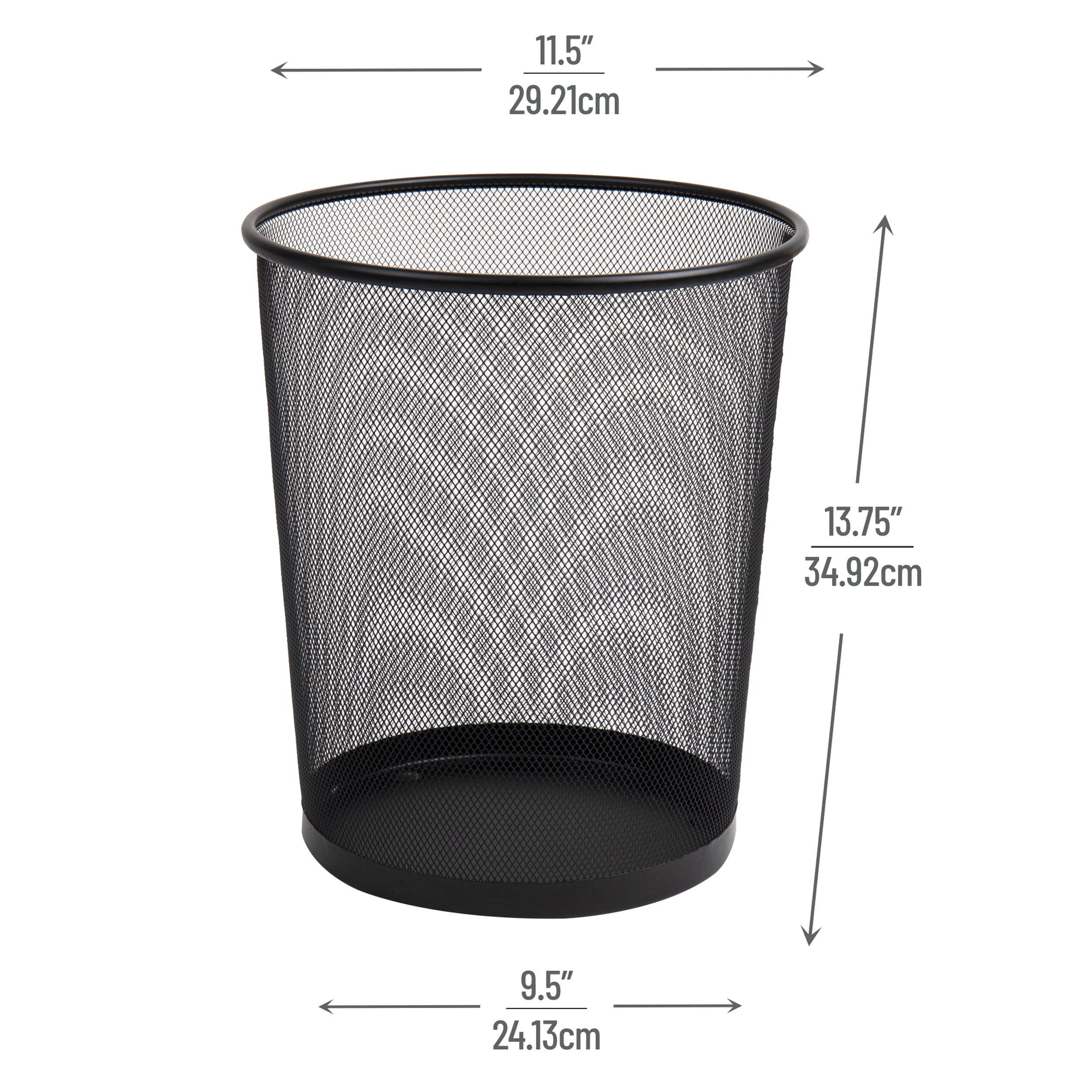 Mind Reader Mesh Trash Can, Set of 3, Waste Paper Basket, Metal, 11.5"L x 11.5"W x 13.75"H, Black