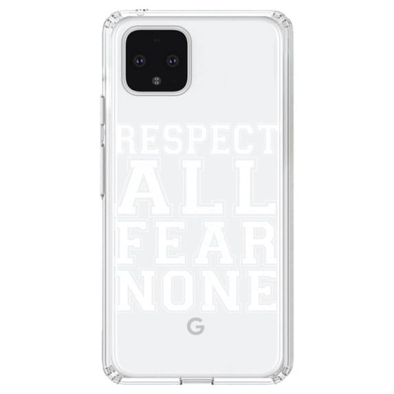 DistinctInk Clear Shockproof Hybrid Case for Google Pixel 4 XL (6.3" Screen) - TPU Bumper Acrylic Back Tempered Glass Screen Protector - Respect All Fear None