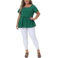 thumbnail image 2 of Agnes Orinda Women's Plus Size Rib Shirts Solid Peplum Tops Square Neck Babydoll Clothes Blouses 4X Green, 2 of 6