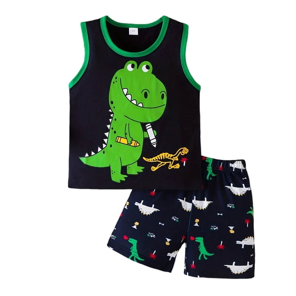 WhouRiu Boys Casual Outfits Dinosaur Graphic Tank Tops And Shorts Sets Kids Summer Clothes
