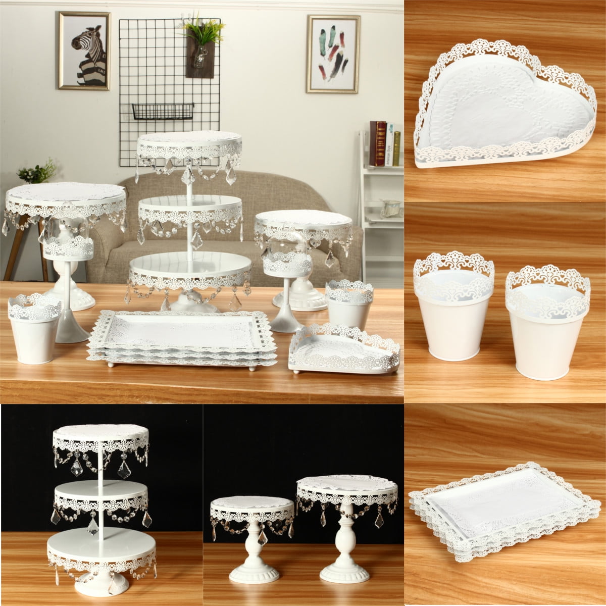 11pcs Metal Crystal Cake Holder Cupcake Stand Cake Dessert