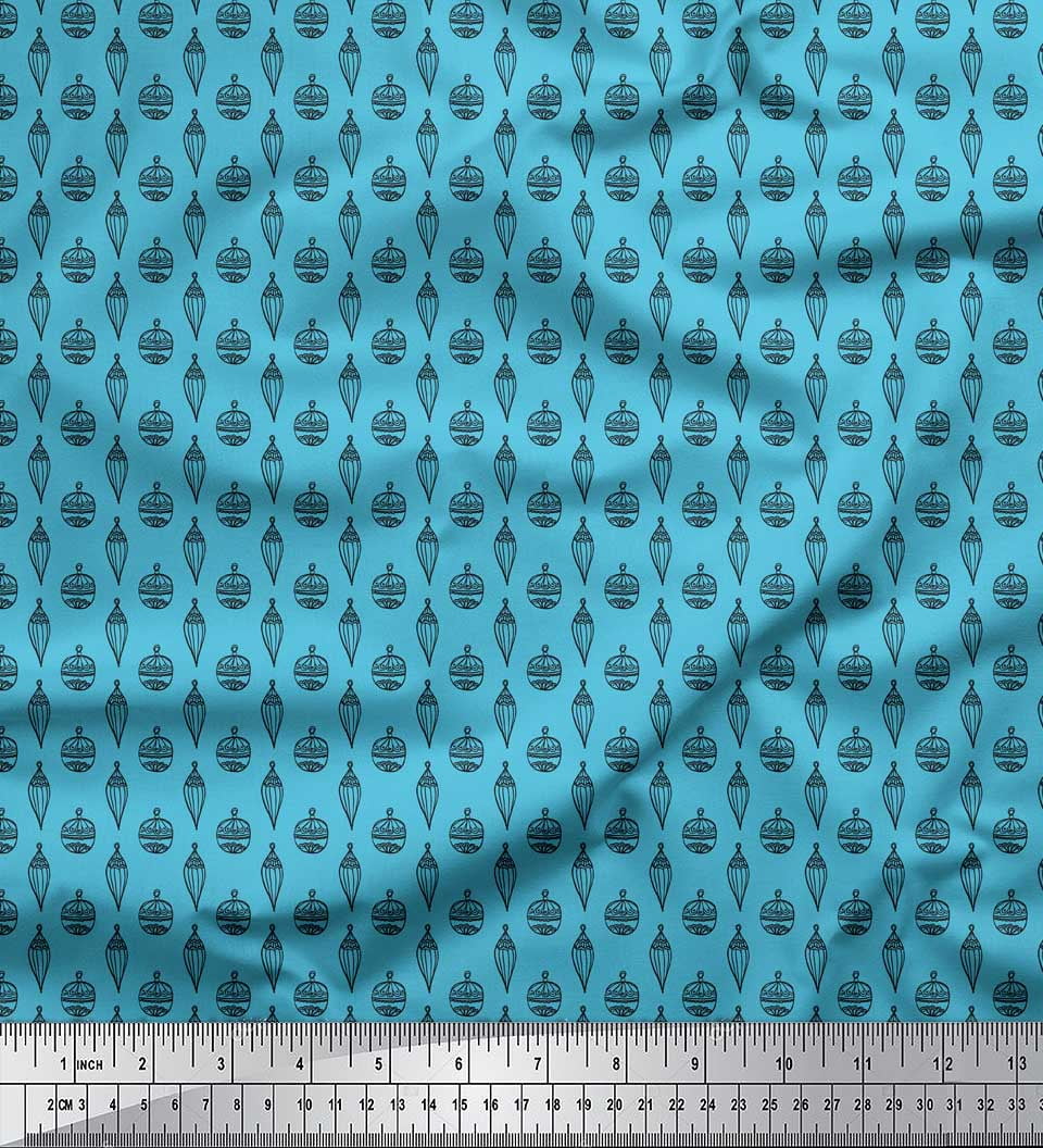 Soimoi Blue Heavy Satin Fabric Ornament Christmas Printed Craft Fabric by the Yard 54 Inch Wide