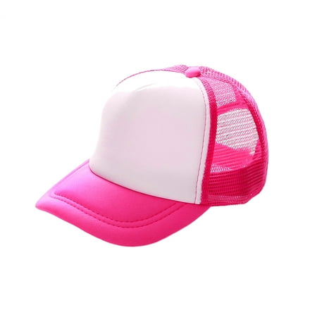 Poly Mesh Cap - Opromo Blank Neon Foam Poly Mesh Trucker Hat Cap, Adjustable Snapback Hi Vis Cap-Neon Pink/White-Adult