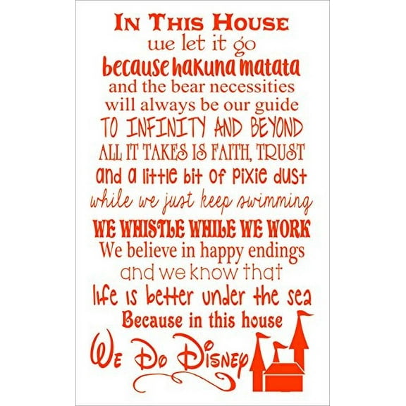 In This House.... We Do Disney, Wall Decals Letters for Cool Room Decor, Orange, 34x20-Inch