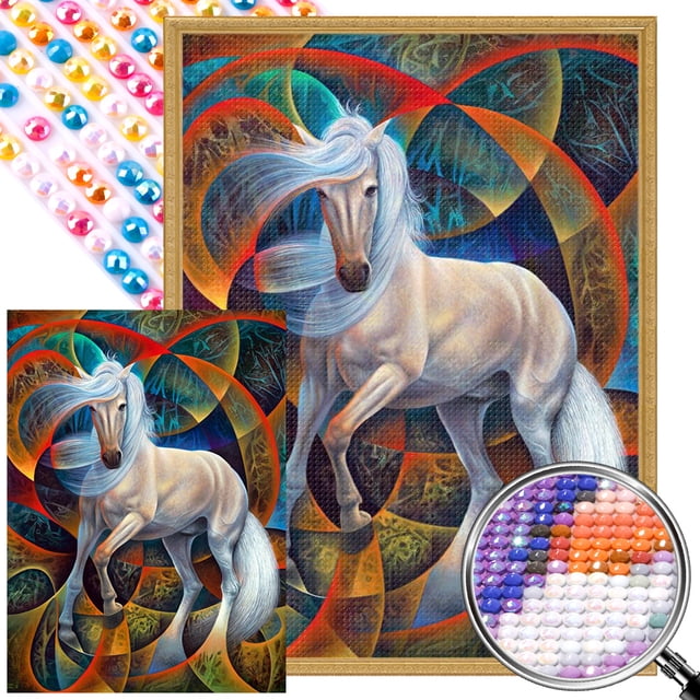 5D DIY Taladro Parcial AB Diamante Pintura Caballo 45x60cm Blanco