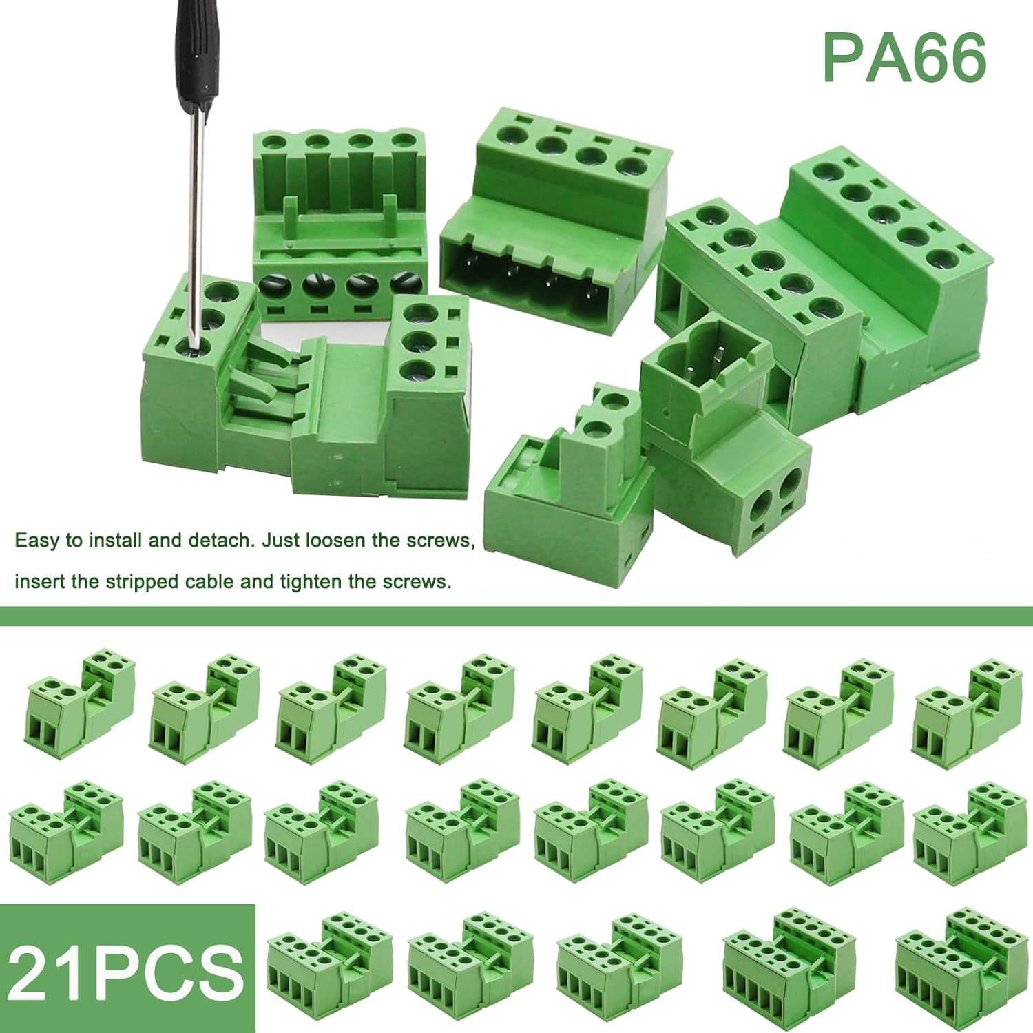21 screw terminal block connector kit 5.08 spacing pluggable (2345)30015 suitable for 28-12 cable