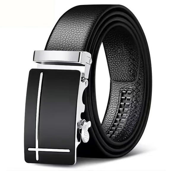 Men's Leather Belt Automatic Ratchet Buckle Slide Belt for Dress Casual Trim to Fit(28'' to 46'' WAIST ADJUSTABLE)