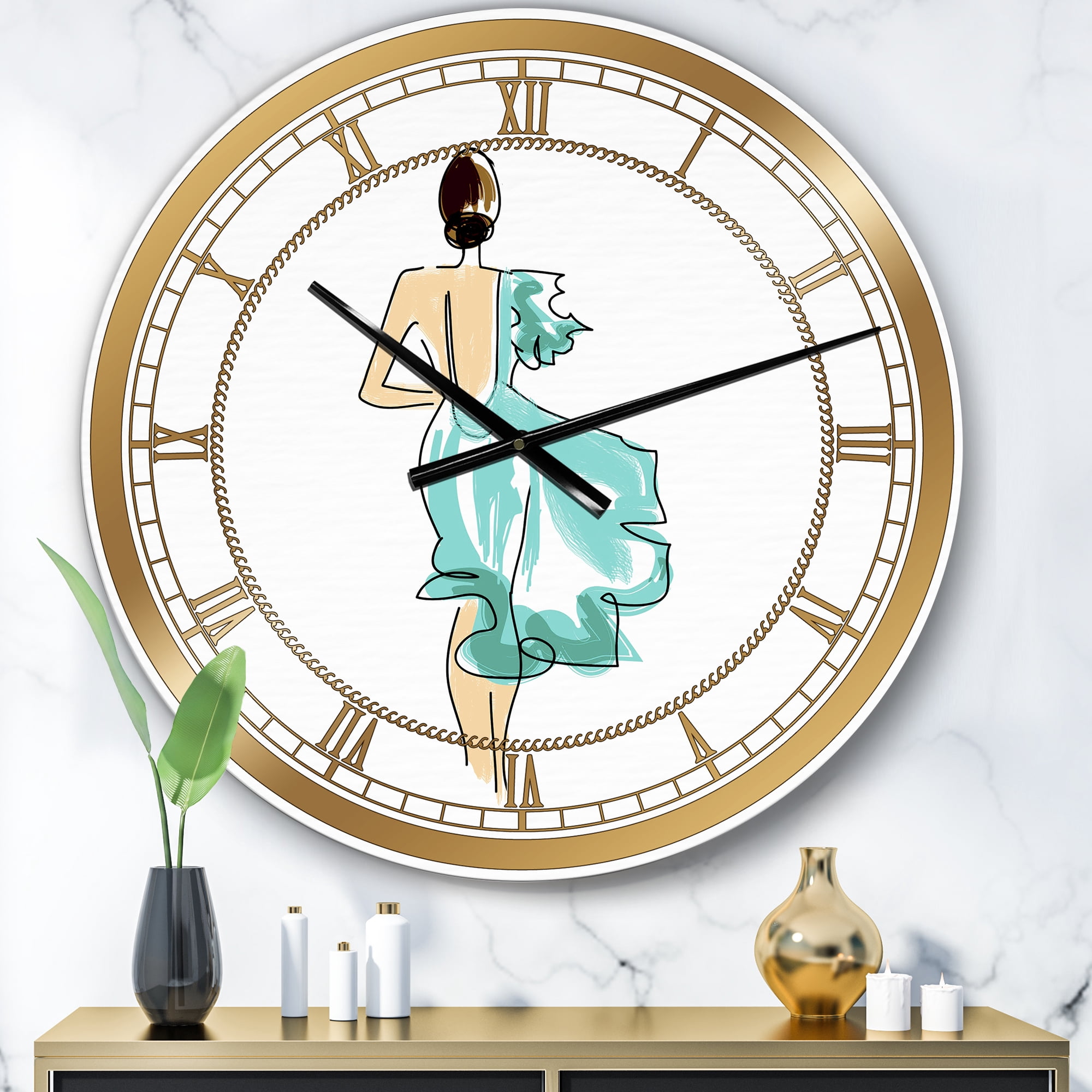 Designart Large White Analog Round Fashion Wall Clocks, CLM25103-C23