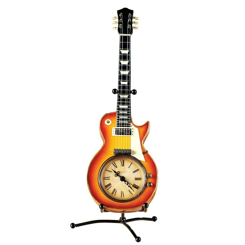 Vintage Tabletop Guitar Clock w/ Stand, Red