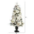 thumbnail image 2 of Nearly Natural 4ft. Flocked Artificial Christmas Tree with 223 Bendable Branches and 100 Warm Lights in Decorative Urn, 2 of 10