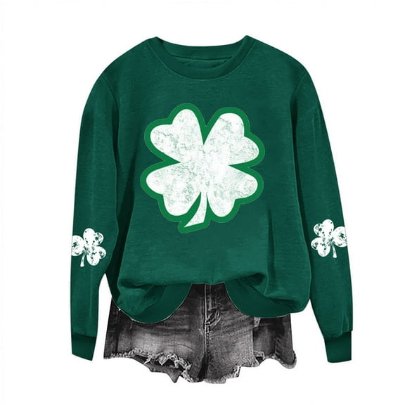 Herrnalise Women's St. Patrick's Day Clover Printed Tops Irish Shamrock Sweatshirt Long Sleeve Slouchy Pullover Tops Gear up for greatness for less