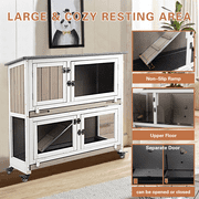 PETSCOSSET 36L Rabbit Hutch Indoor Wooden 2 Story Bunny Hutch Rabbit Cage Outdoor Bunny Cage on 4 Metal Wheels and 2 Deeper Pull Out Trays,Ramp,Guinea Pig Pet House for Small to Medium Animals,Grey