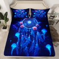 thumbnail image 1 of Drap-housse Jellyfish Attrape-Rêves Draps de Lit Simple, Draps Boho Plume Rose Rêveur Animaux Marins Nautiques Ensemble de Literie, Déco Bohème Exotique (Sans Drap du Dessus), 1 of 5