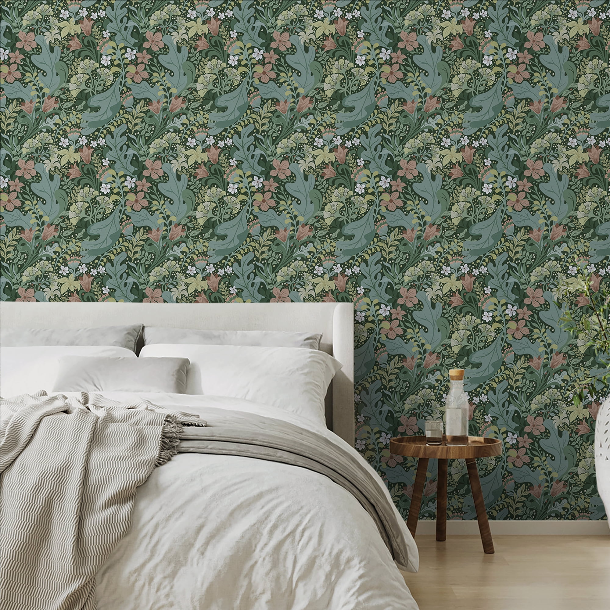 UMIGGEE 17.3-in x 236-in Peel and Stick Wallpaper Green Floral Wallpaper Self Adhesive Removable Wallpaper Waterproof Contact Paper for Living Room Bedroom Decor