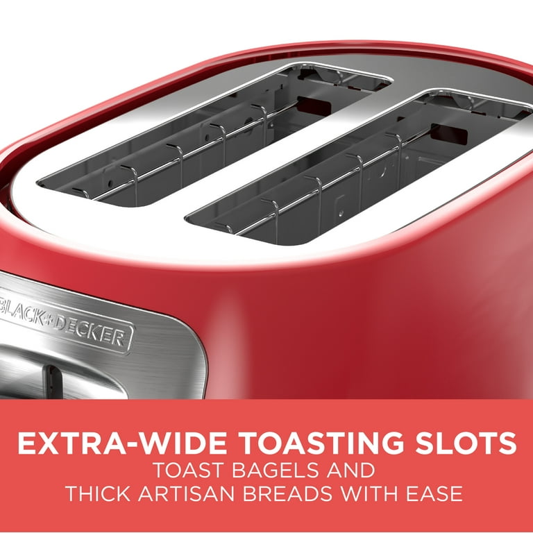 BLACK+DECKER 2-Slice Extra Wide Slot Toaster, Red, Silver, TR1278TRM 