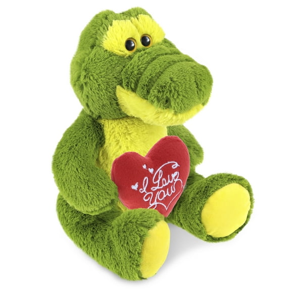DolliBu I LOVE YOU Plush Sitting Green Alligator - Cute Stuffed Animal with Heart for Valentines, Anniversary, Romantic Date, Boyfriend, or Girlfriend Gift - 12 Inches