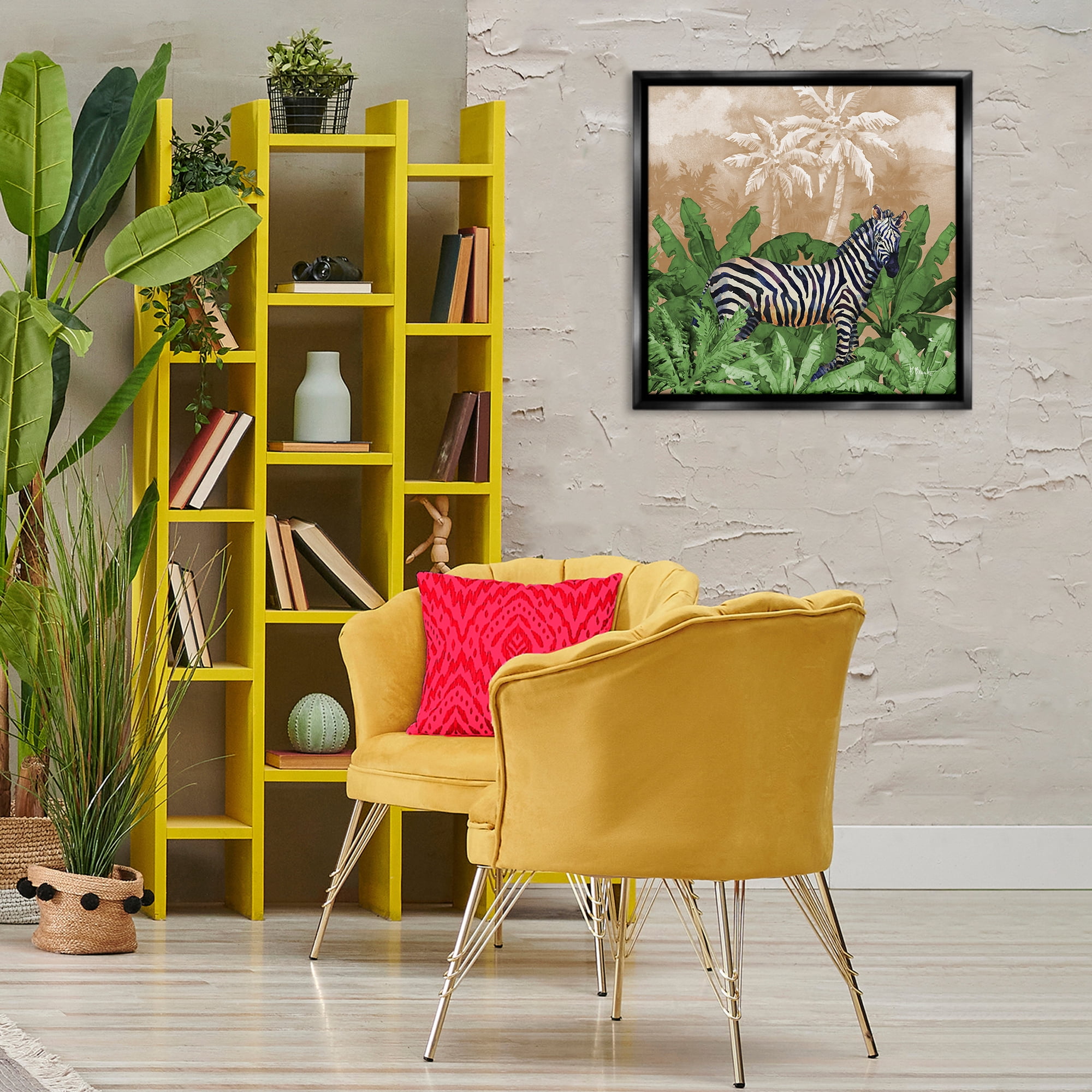 Stupell Industries Jungle Life Zebra Animals & Insects Painting Black Floater Framed Canvas Art Print Wall Art, 25 x 25