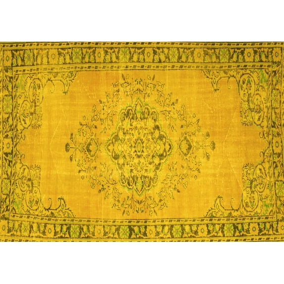 Ahgly Company Indoor Rectangle Abstract Yellow Contemporary Area Rugs, 7' x 10'