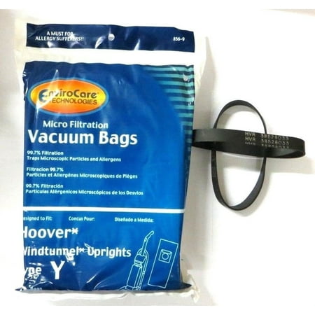 Hoover Part#4010100Y - (9 Type Y bags & (2) 38528-033 belts), bags Fits: Hoover WindTunnel Upright vacuums Compare With Hoover Part # 4010100Y By