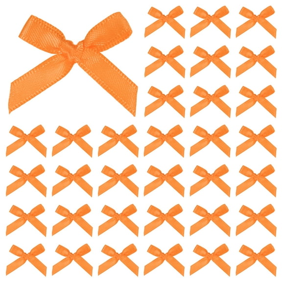 Uxcell 100-Pack Mini Craft Ribbon Bow 1.6x1 Inch Checkered Fabric Satin for Craft DIY Orange