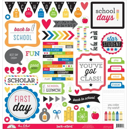 Doodlebug Designs Cardstock Alphabet Stickers - School This and That Cardstock Stickers, 12