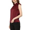 thumbnail image 5 of INSPIRE CHIC Women's Elegant Satin Sleeveless Bow Tie Neck Solid Work Blouse Tops S Burgundy, 5 of 7