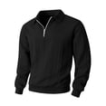 thumbnail image 3 of UTSJKR Men's Cable Knit Detail Textured Knit Quarter-Zip Button up Collared Sweater, Collared Casual Pullover, Fall Winter Daily Street Warm Leisure Wear Black S, 3 of 4