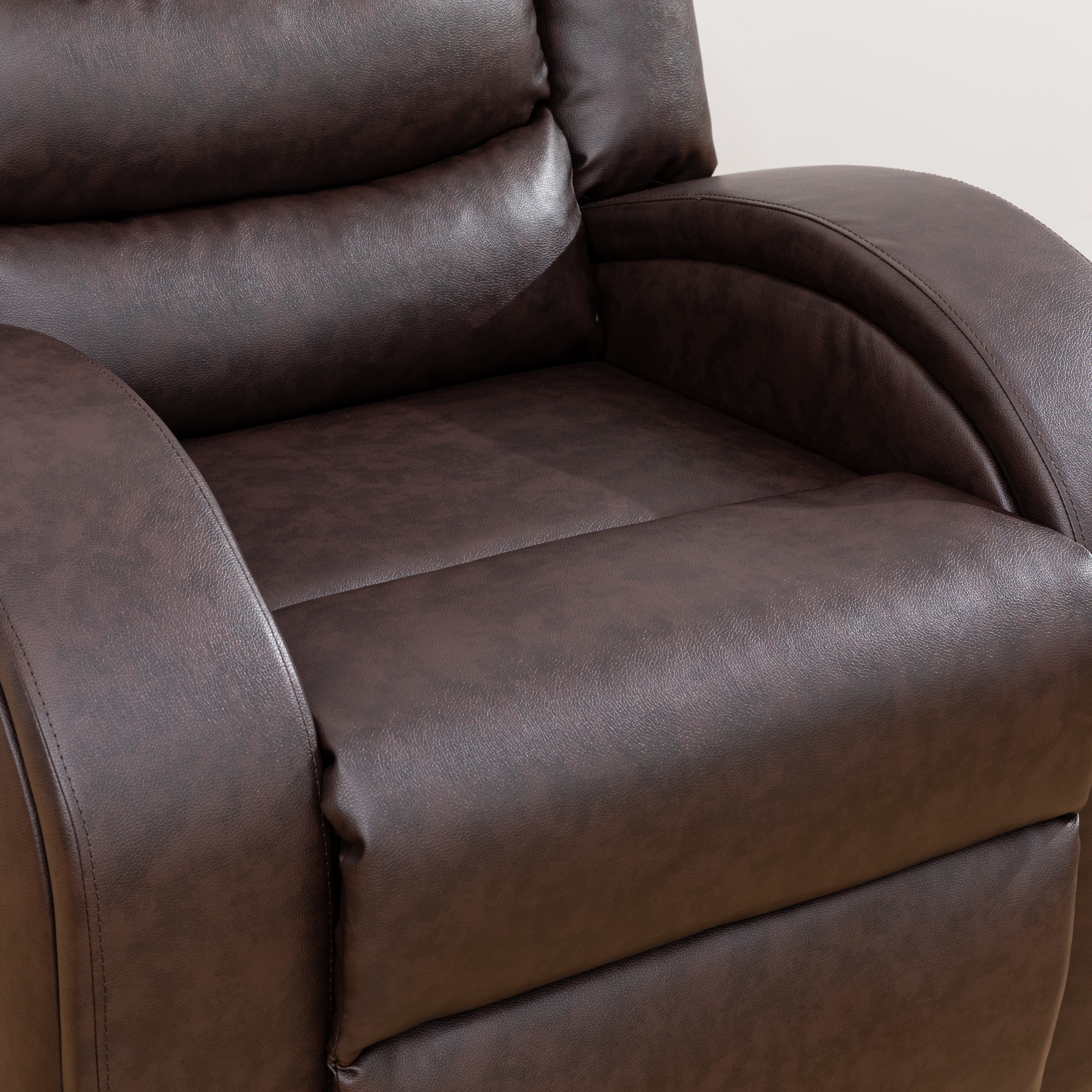 MAYEERTY Faux Leather Reclining Sofa, 3-Seat Adjustable Backrest Recliner for Living Room, Brown
