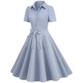 thumbnail image 3 of UYISJ Women Vintage 1940s Dress Retro 40s 50s Button Down Business Work A Line Cocktail Dresses Short Sleeve Dress with Pockets Light Blue XXL, 3 of 4