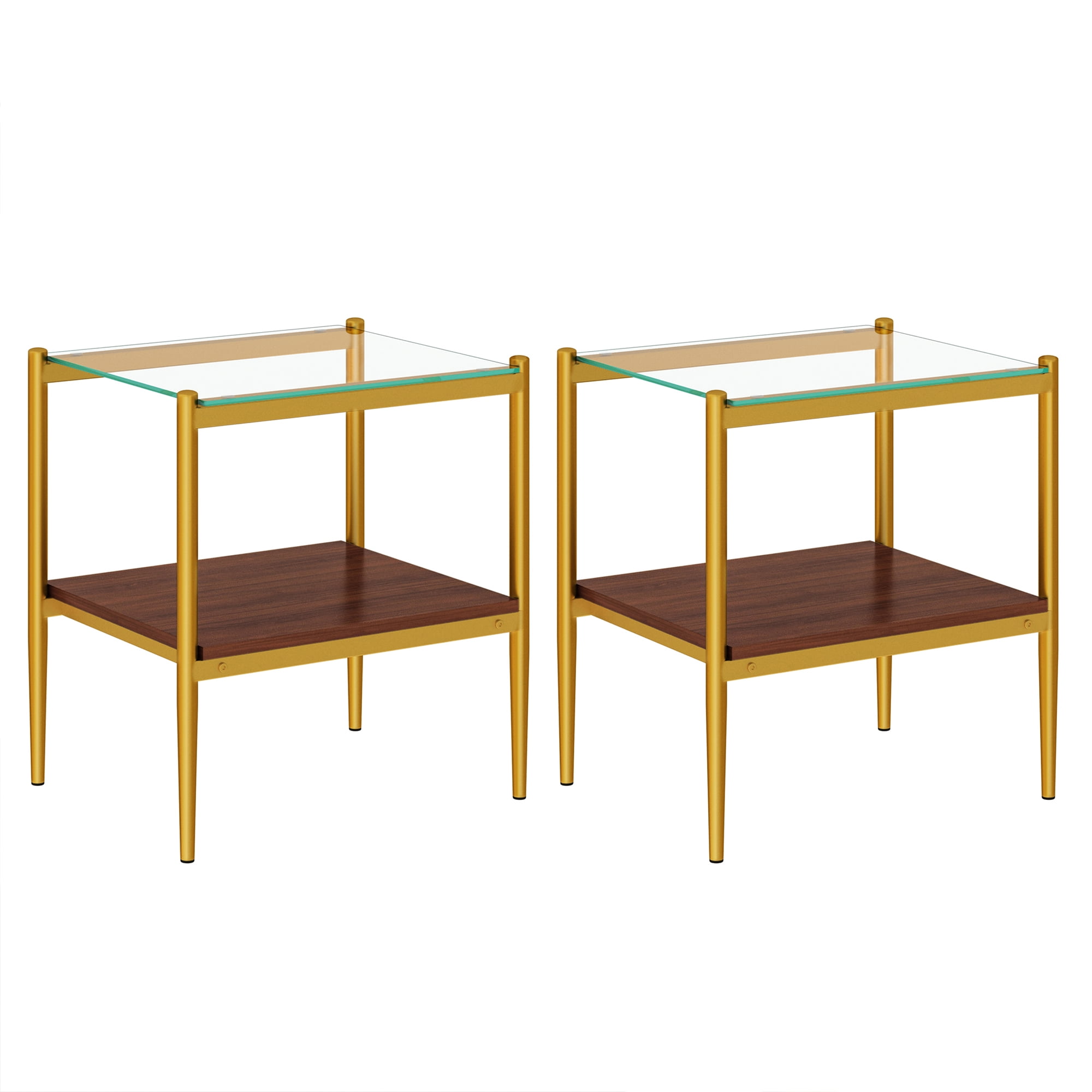 MAYEERTY Set of 2 Rectangle End Tables with Transparent Tempered Glass & MDF Layer