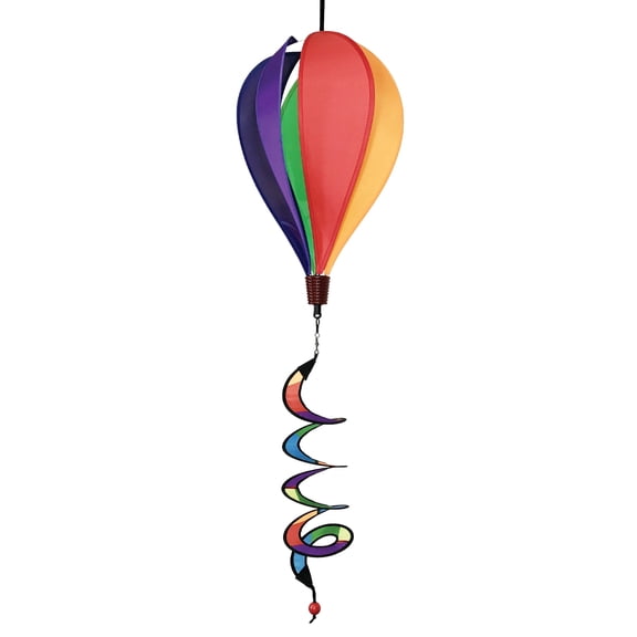 In The Breeze 1036 — 6 Panel Rainbow Hot Air Balloon with Curlie Tail — Colorful Outdoor Wind Spinner
