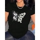 thumbnail image 1 of [1pc Floral Butterfly Print Tee] Women'S Casual Crew Neck Short Sleeve T-Shirt, Polyester Knit Fabric with Medium Stretch, Animal Pattern, with Butterfly and Floral Print, for All-Season Comfort Tee, 1 of 6