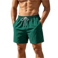 thumbnail image 3 of 5 Inch Linen Shorts Men - Casual Elastic Waist Drawstring Shorts Summer Lightweight Beach Shorts with Pocket Green L, 3 of 7