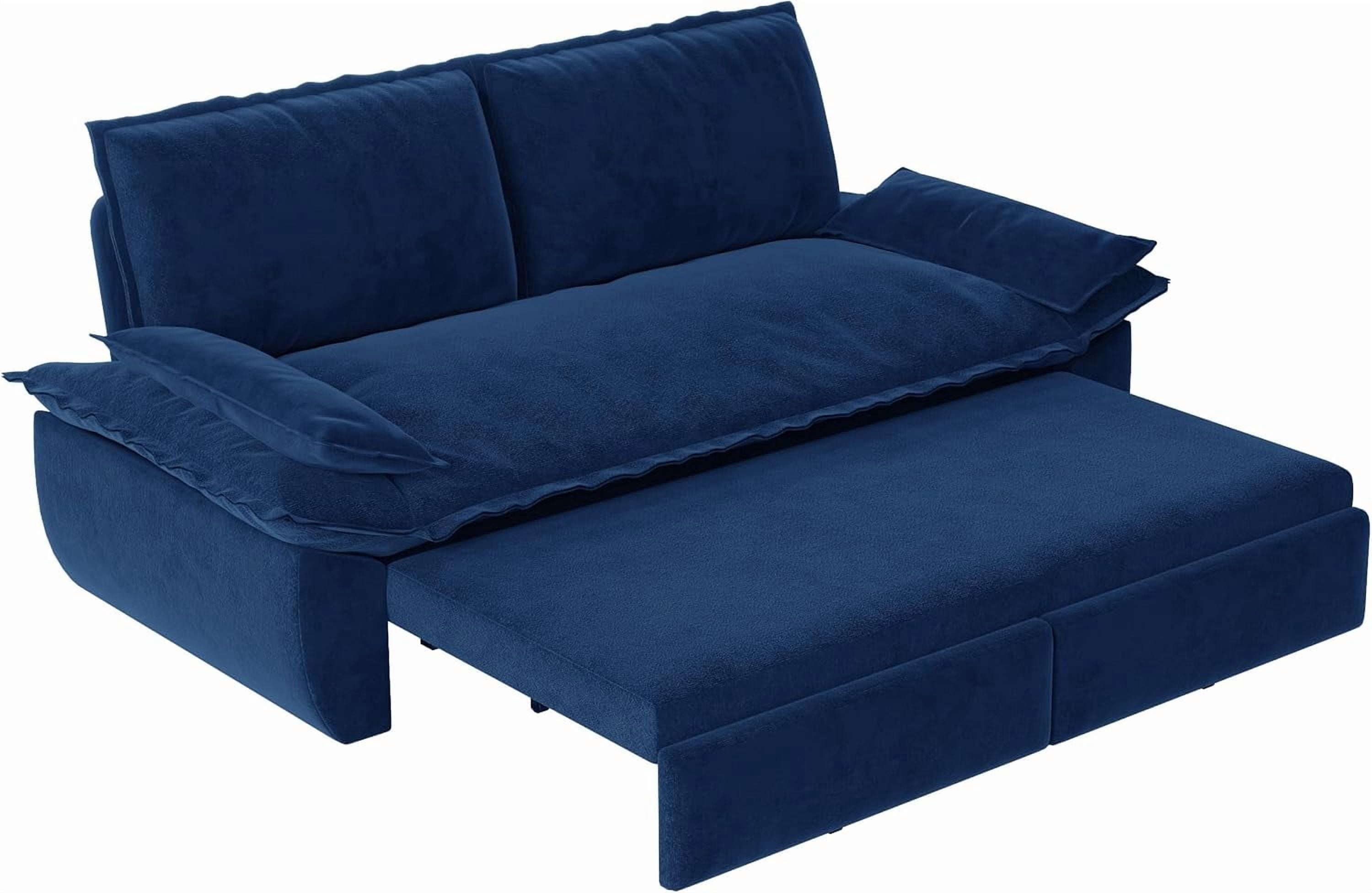 73.2" Futon Sofa Bed Queen Size, Pull Out Bed, 3-in-1 Convertible Sleeper Sofa with 2 Soft Pillows, Modern Velvet Futon Couch for Living Room, Small Space, Apartment, Bedroom, Blue