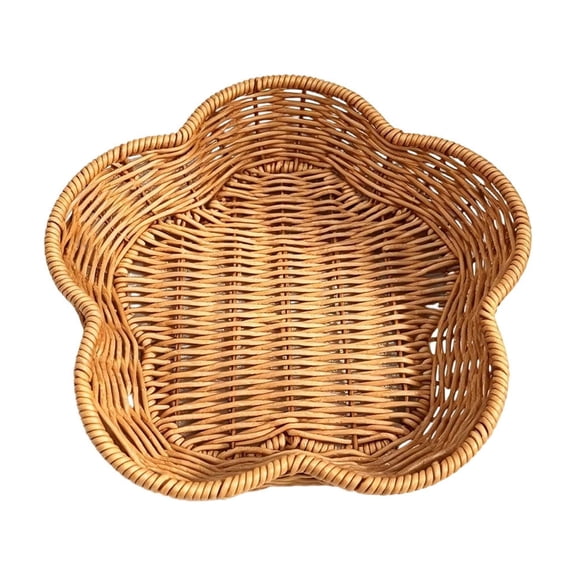 WWG Artificial Rattan Woven Plastic Basket, Boho Desktop Decor Tray, 6.9x6.9x1.58in Coffee, Sturdy Hand Woven Texture, for Home Kitchen Living Room Decor