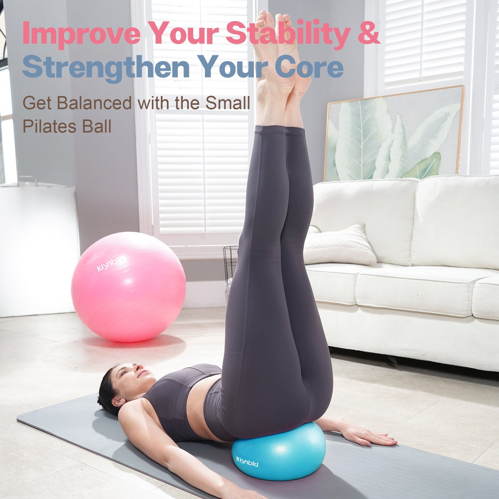 kisnbld Pilates Ball, 9-inch Anti-Burst Small Exercise Ball, Mini Yoga Ball for Physical Therapy, Stretching & Core Strength for Home Gym & Office