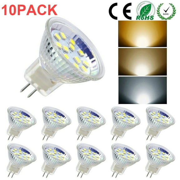 Rosnek 10PACK LED MR11 Light Bulbs 3W/5W AC/DC12V-24V Halogen Replacement GU4 Bi-Pin Base Light Bulb
