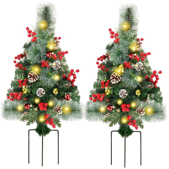 Christmas Pathway Trees Juegoal, 30 cm, con 60 luces LED, paquete de 2