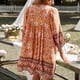 thumbnail image 4 of Vestido floral de mujer Mangas 3/4 Cintura suelta Cuello en V Vestido corto casual para uso diario Naranja XL, 4 of 6